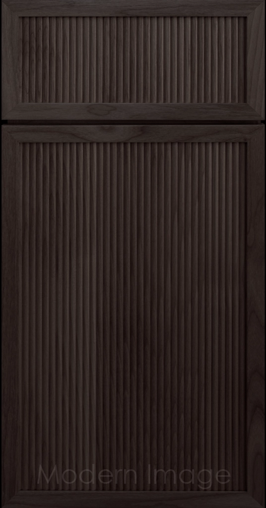 Arcadia Reed Cabinet in medium Cocoa stain, featuring a Narrow Frame and a Slim Fluted Center Panel.